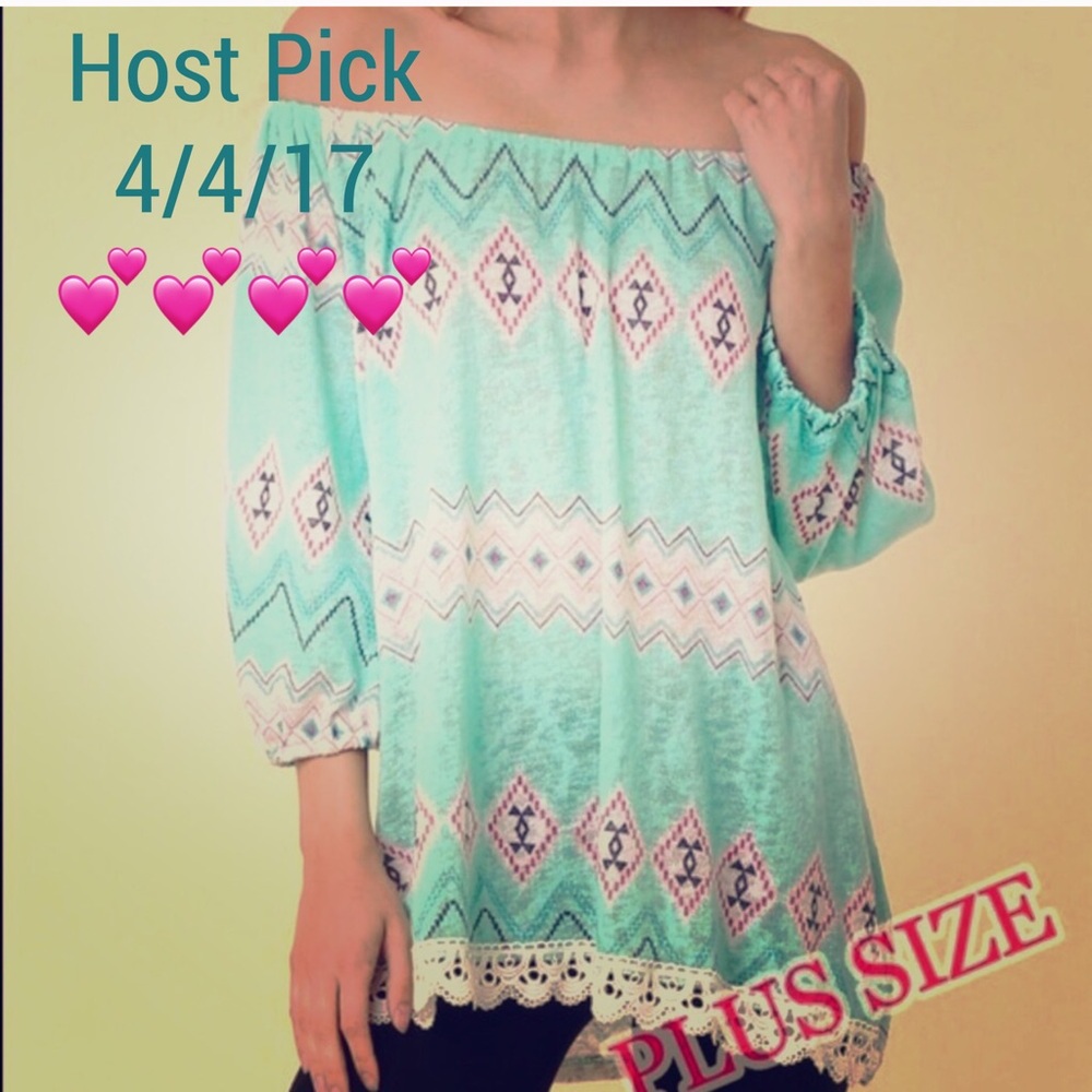 Plus Size Off Shoulder Mint Green Top